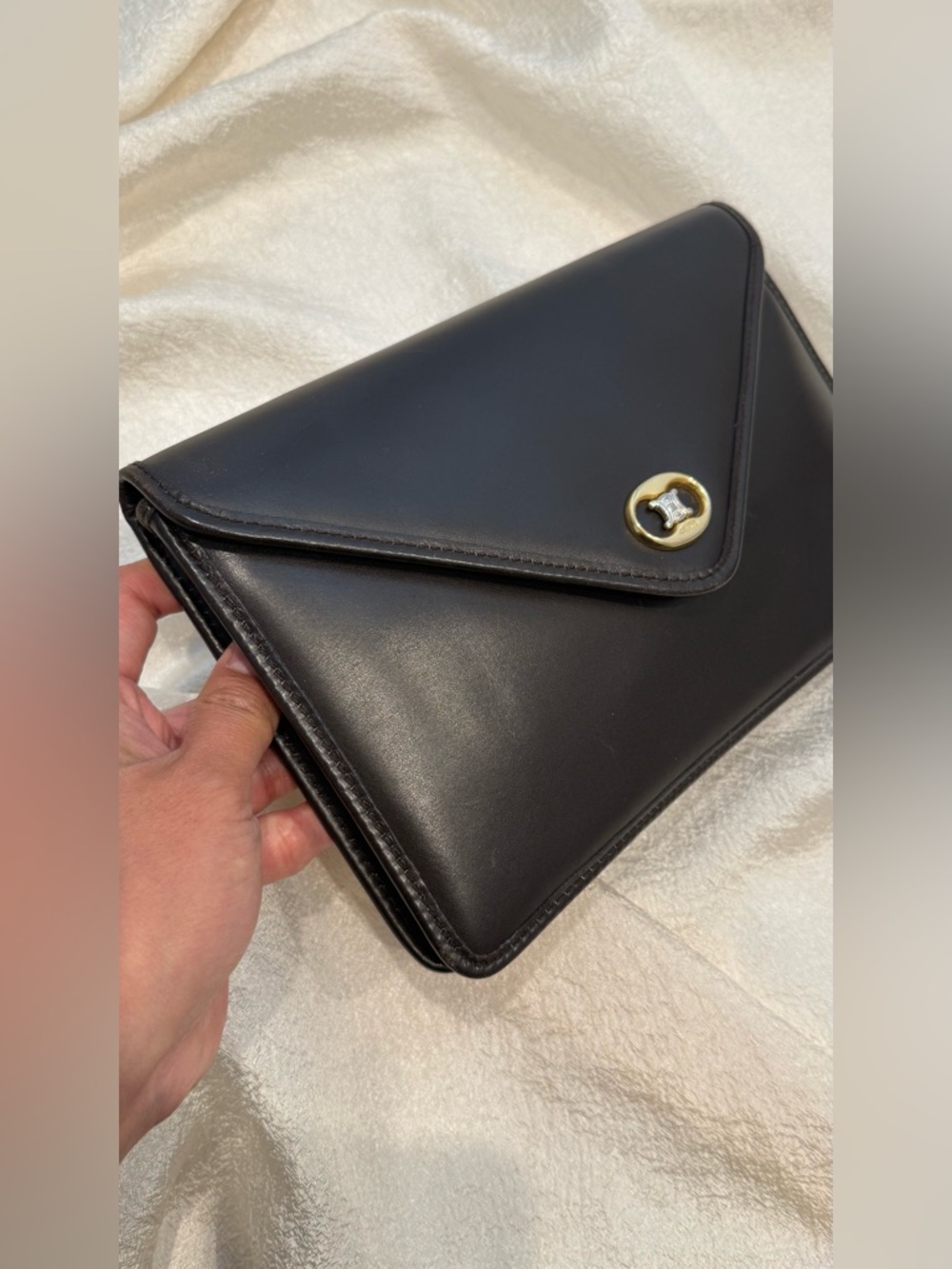 Auth Vintage 1990s Celine Triomphe Envelope Dark Brown Leather Clutch Bag - Picture 6 of 14